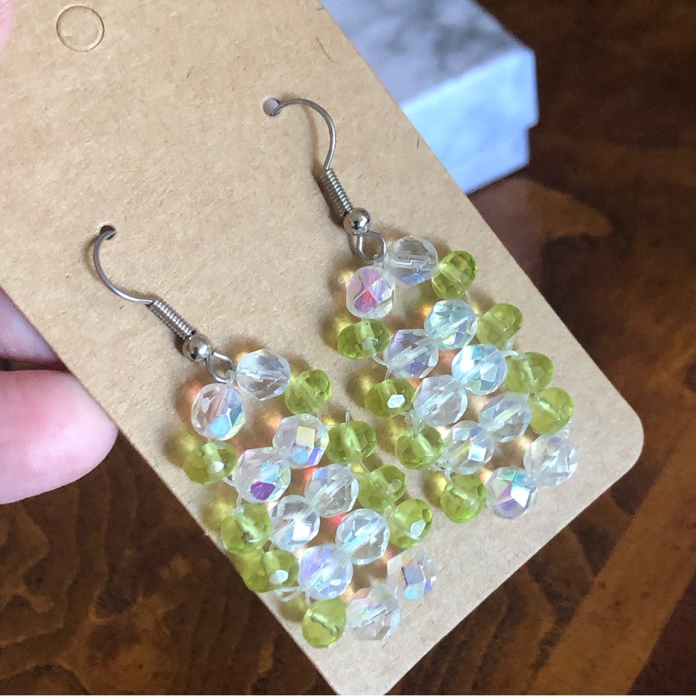 Hand crafted braided faceted lemon and clear bead earrings